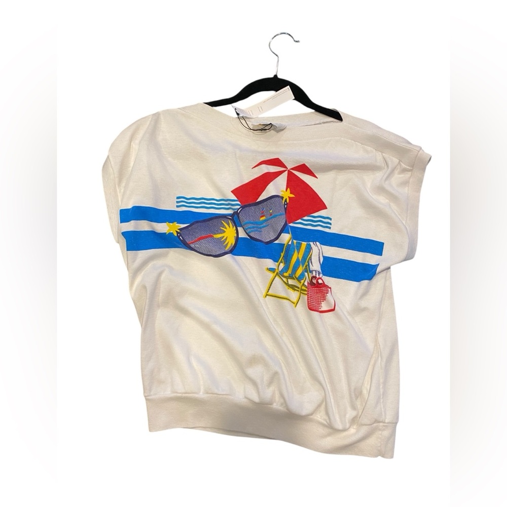 Vintage 80’’s  Boat Neck Beach T Shirt Large